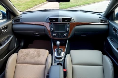 Before and after comparison of a car interior cleaning showing clean seats and dashboard