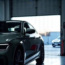 Car driving into a service bay representing drop off