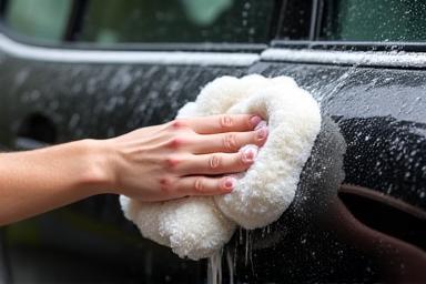 Car getting a detailed exterior wash